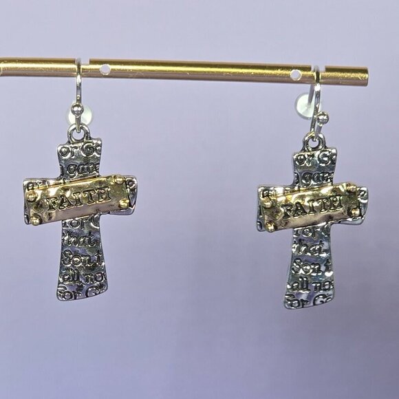 Vintage Cross Earrings With "Faith" Banner (NWOT) - Picture 2 of 5